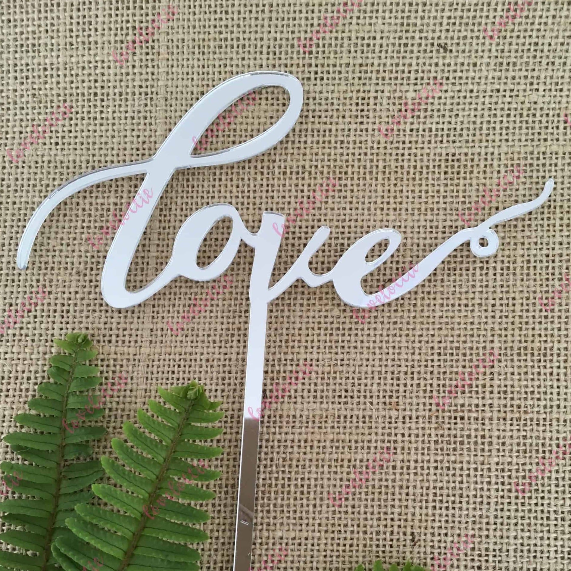 Love Acrylic Silver Mirror Engagement Wedding Cake Topper