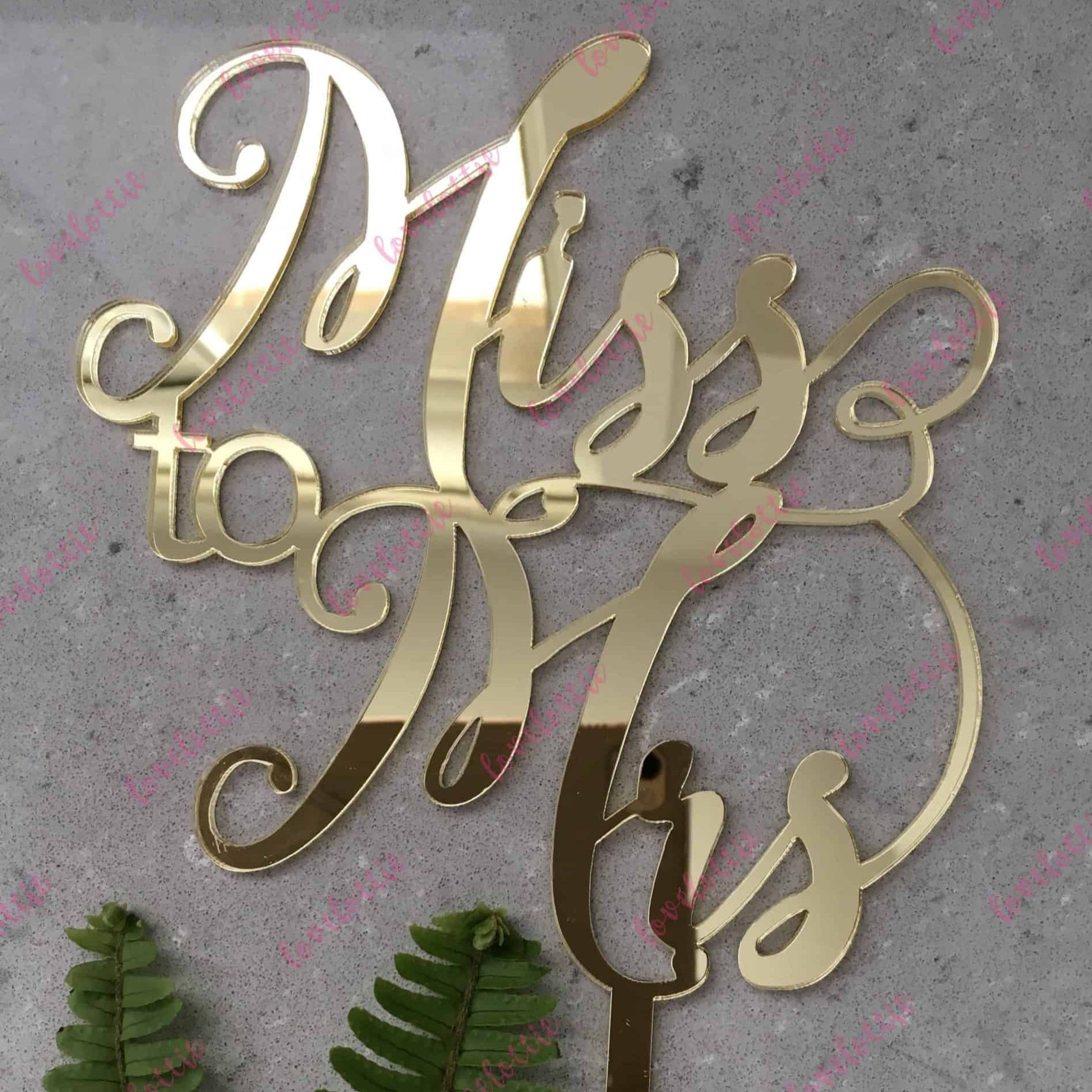 Miss To Mrs Acrylic Gold Mirror Bridal Shower Cake Topper