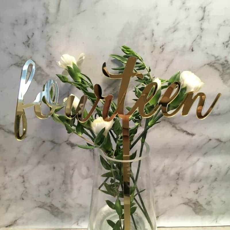 Gold Table Numbers 1 - 20 Mirror Acrylic