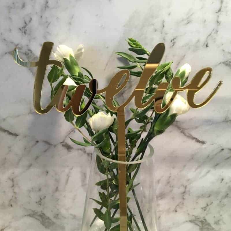 Gold Table Numbers 1 - 20 Mirror Acrylic