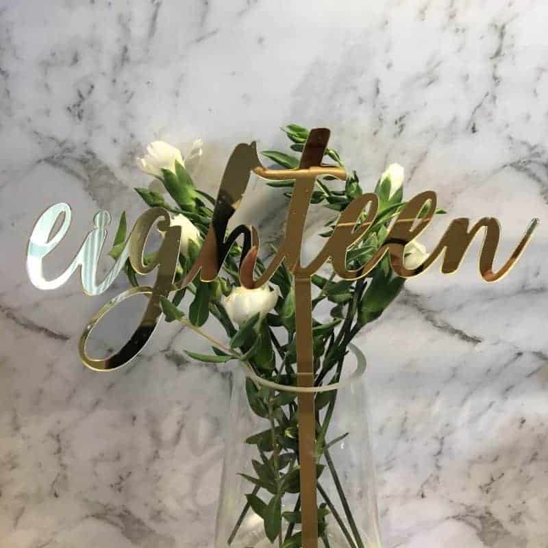 Gold Table Numbers 1 - 20 Mirror Acrylic