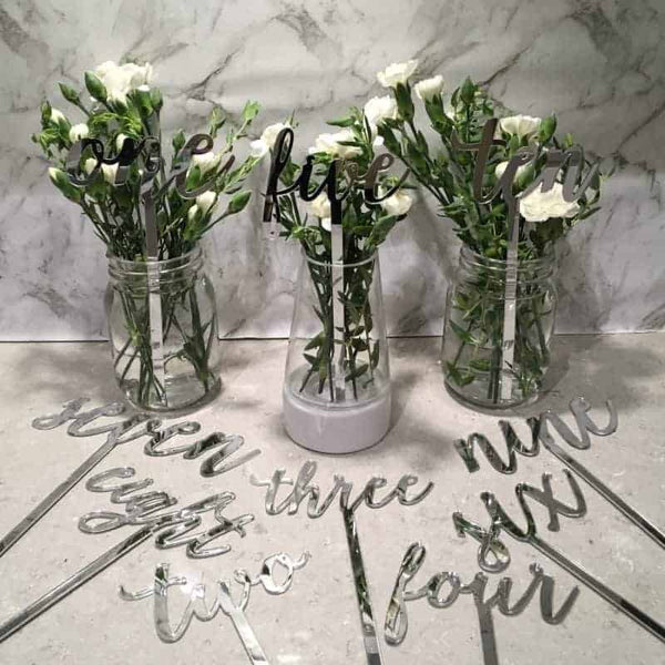 Silver Table Numbers 1 – 15 Mirror Acrylic