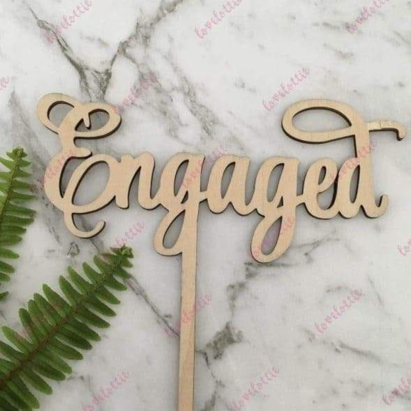 Engaged Rustic Wood Engagement Wedding Cake Topper
