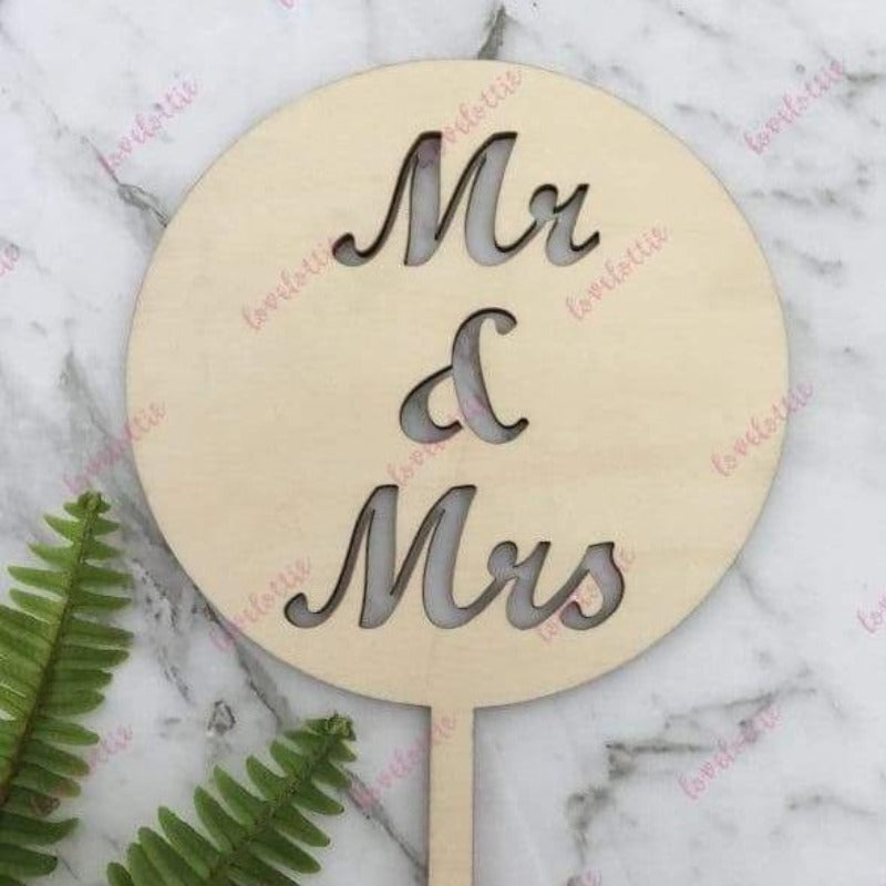 Mr & Mrs Rustic Wood Round Wedding Cake Topper