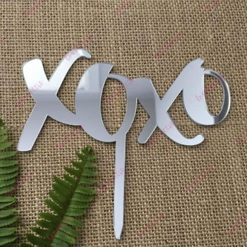 XOXO Acrylic Silver Mirror Wedding Engagement Cake Topper