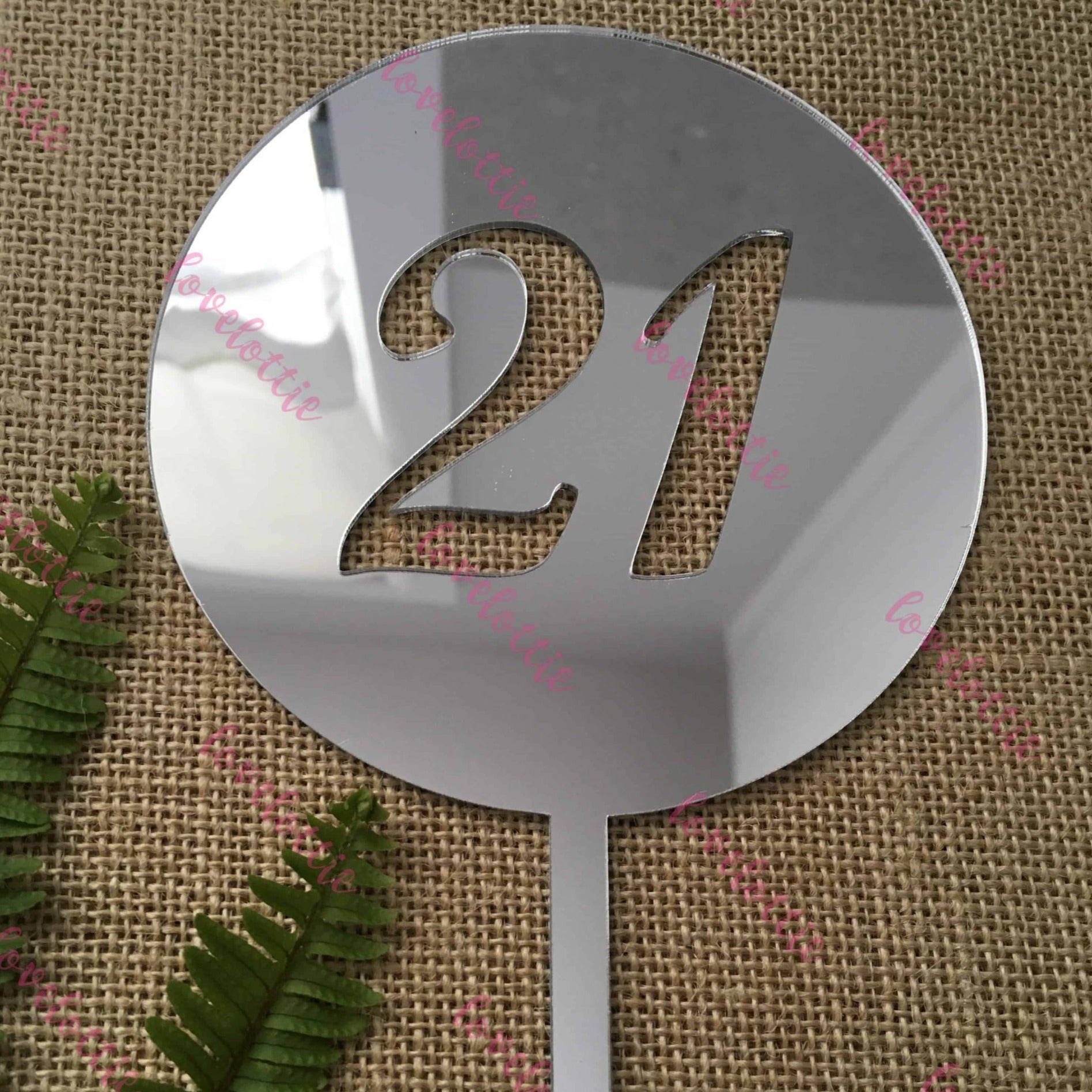 21st Birthday Acrylic Silver Mirror Round Cake Topper