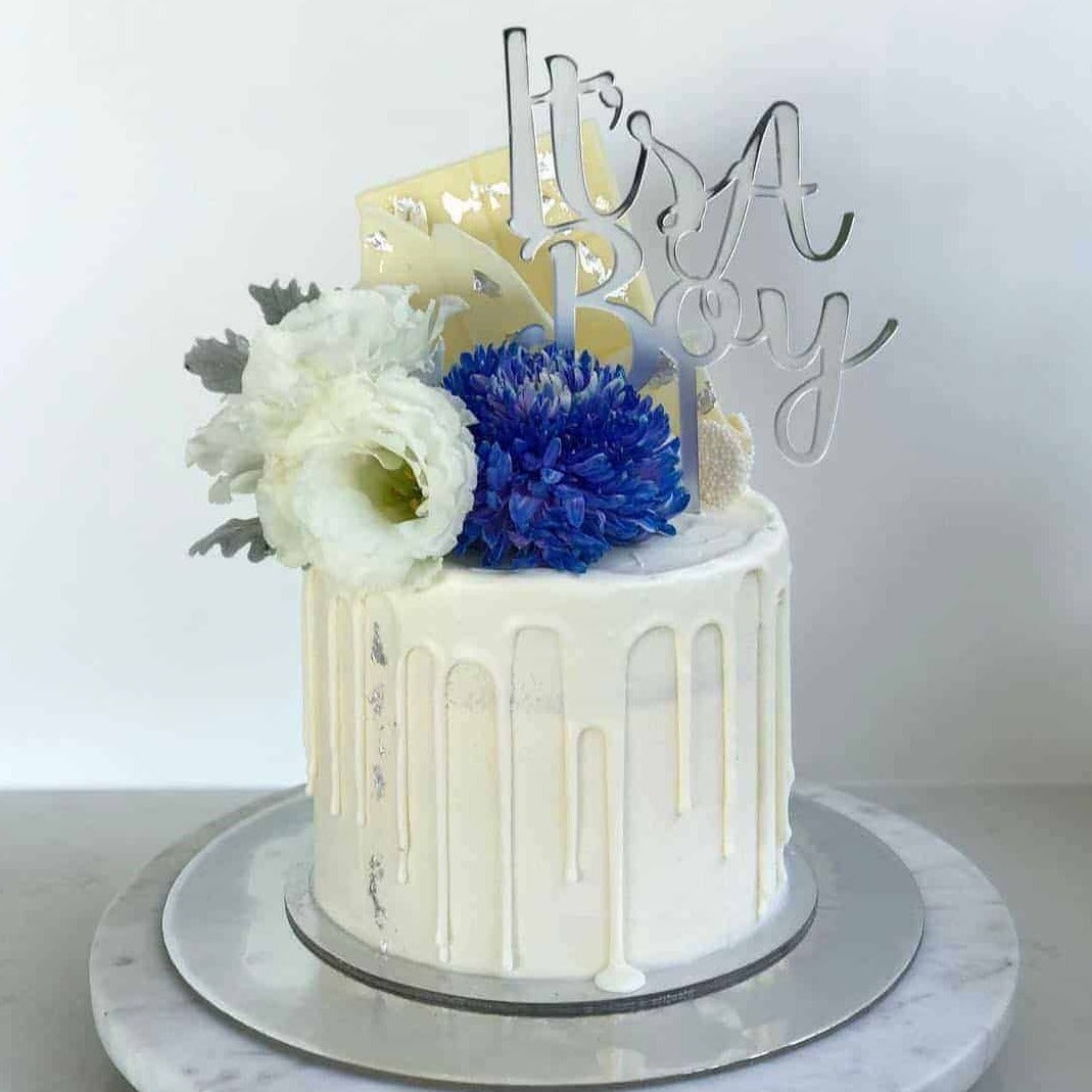 It's A Boy Acrylic Silver Mirror Baby Shower Cake Topper