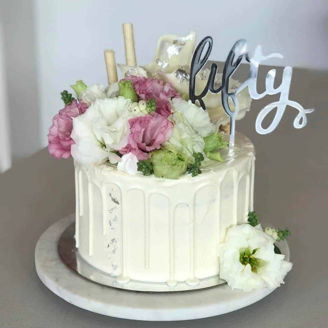 Fifty Acrylic Silver Mirror 50th Birthday Cake Topper