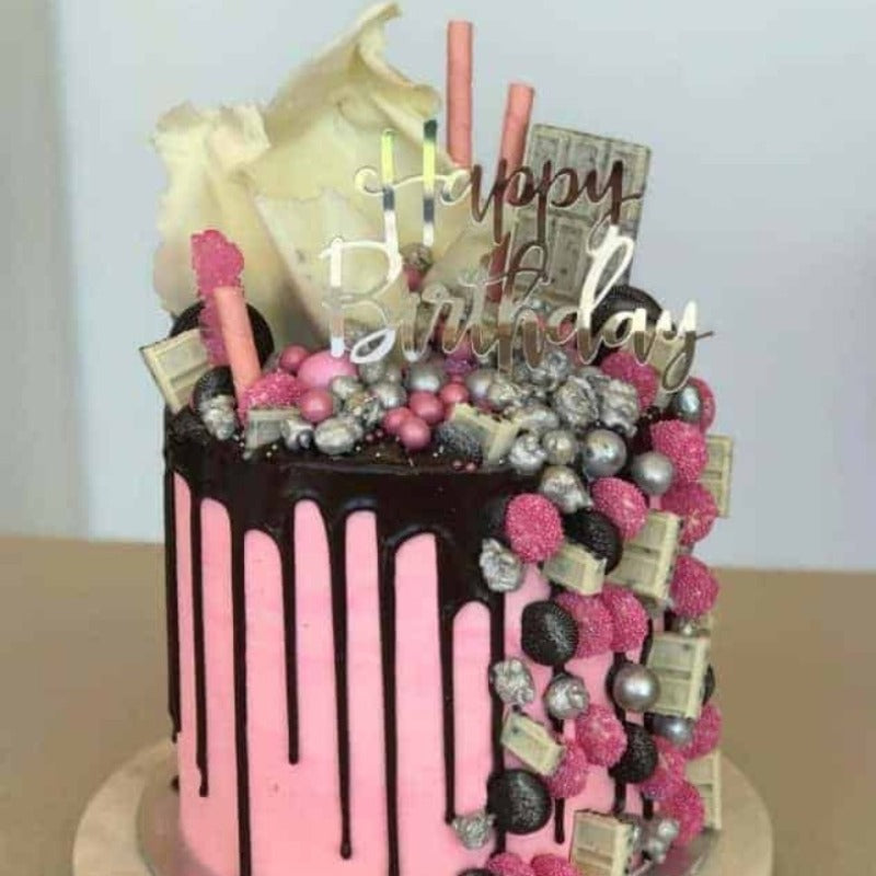 Happy Birthday Acrylic Silver Mirror Birthday Party Cake Topper