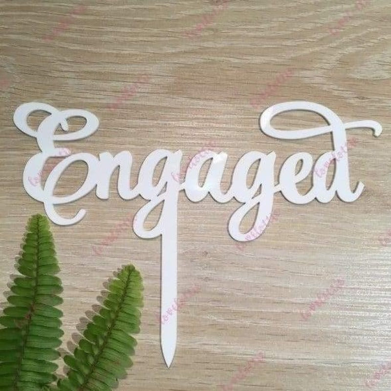 Engaged Acrylic White Gloss Engagement Wedding Cake Topper