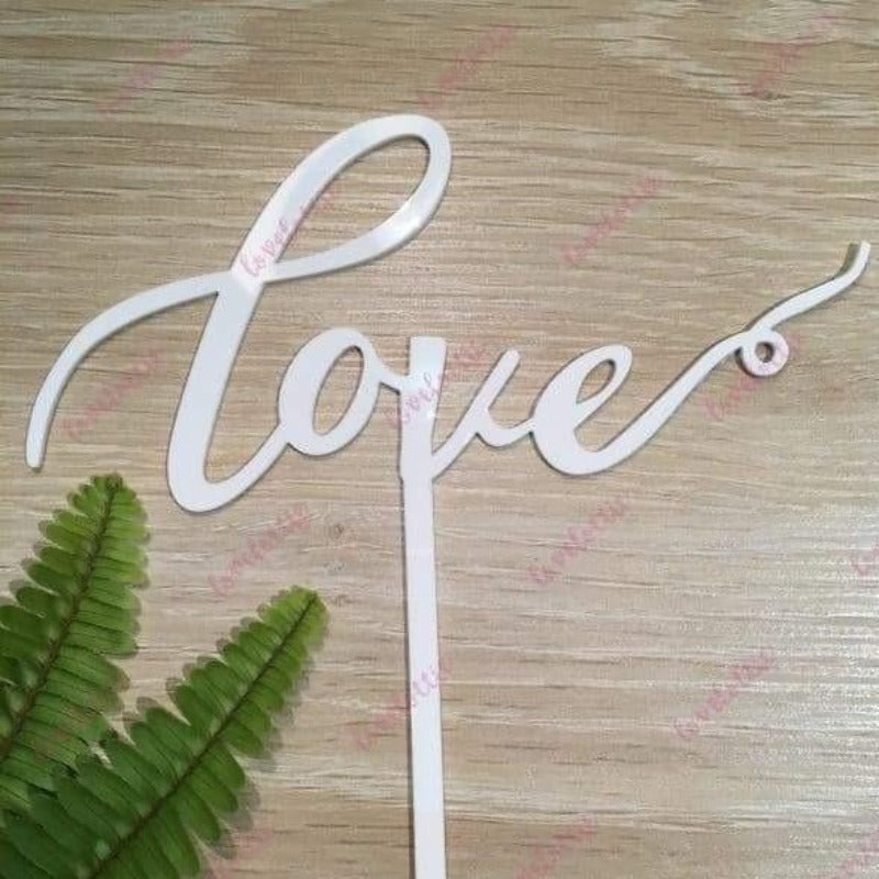 Love Acrylic White Gloss Engagement Wedding Cake Topper