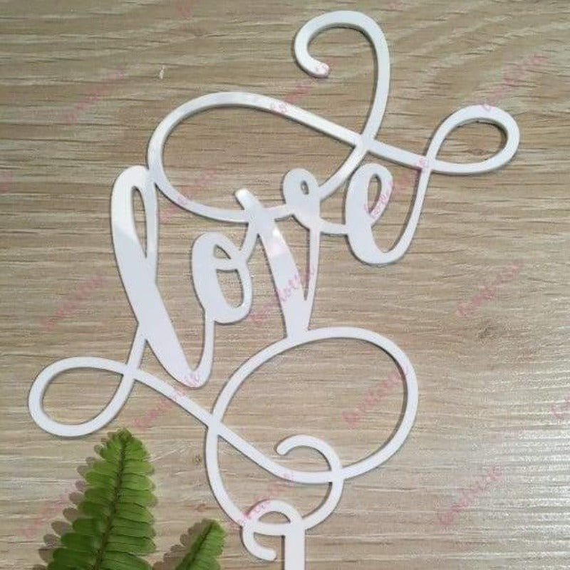 Love (swirl) Acrylic White Gloss Engagement Wedding Cake Topper
