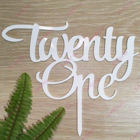 Twenty One Acrylic White Gloss 21st Birthday Cake Topper