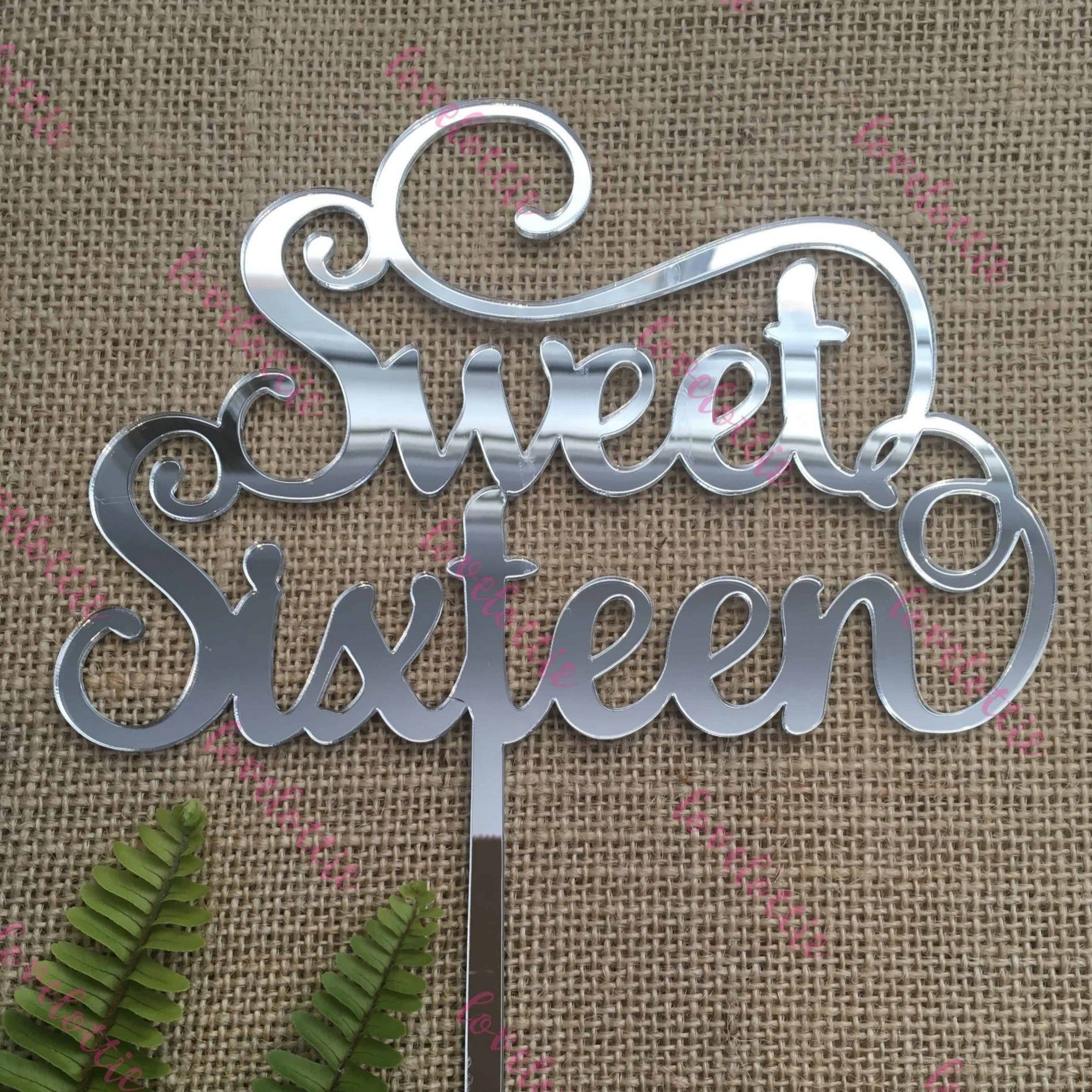 Sweet Sixteen Acrylic Silver Mirror 16th Birthday Cake Topper