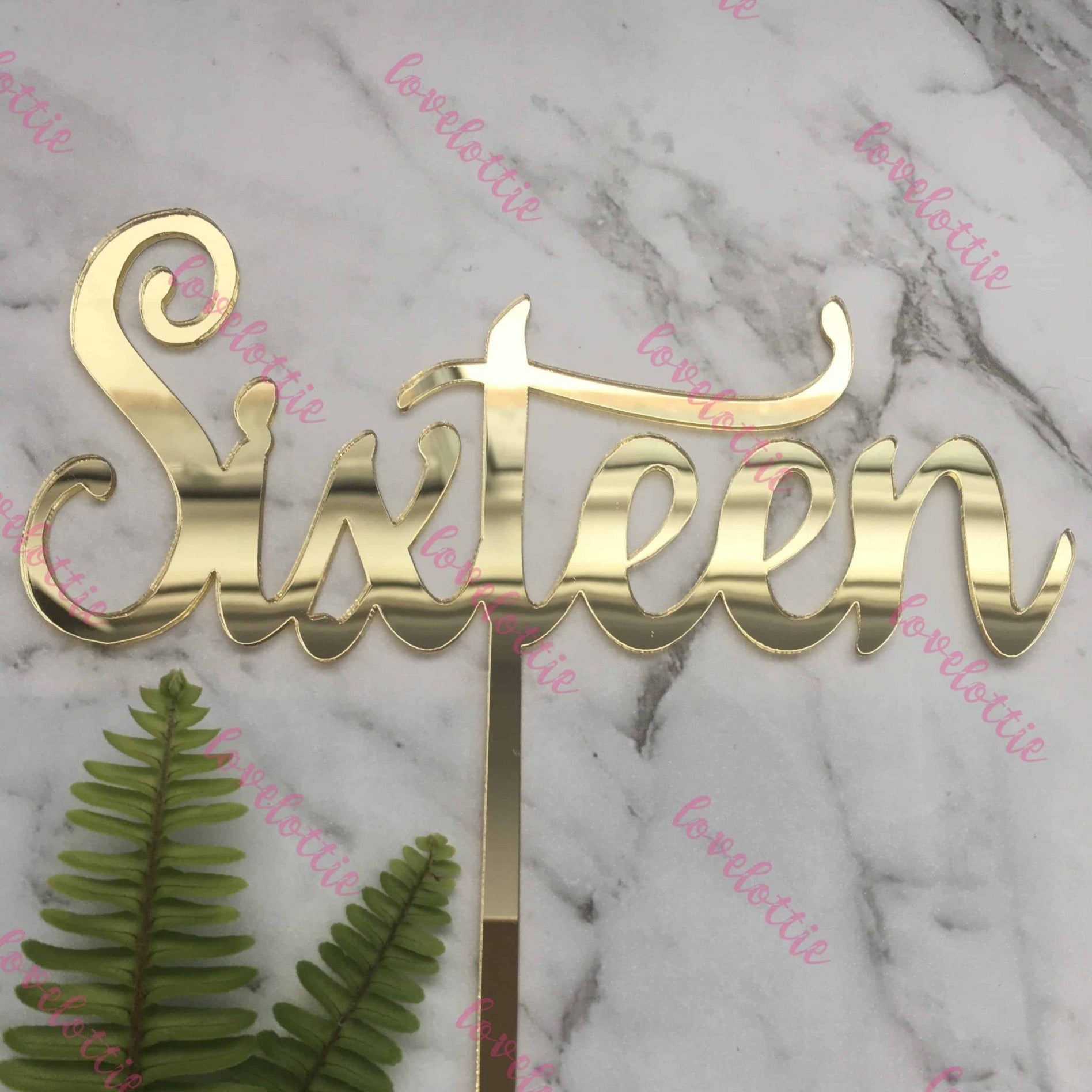 Sixteen Acrylic Gold Mirror 16th Birthday Cake Topper