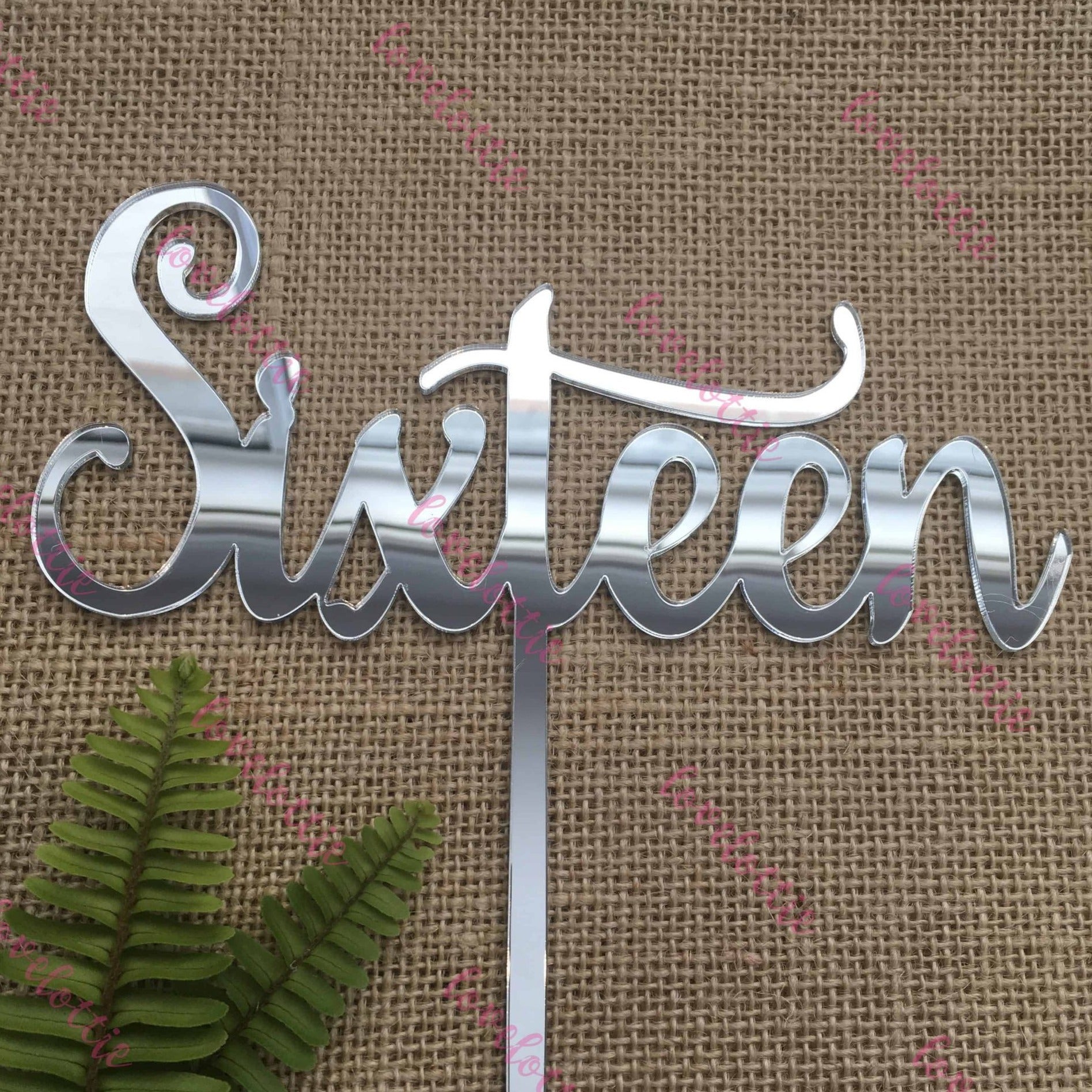 Sixteen Acrylic Silver Mirror 16th Birthday Cake Topper