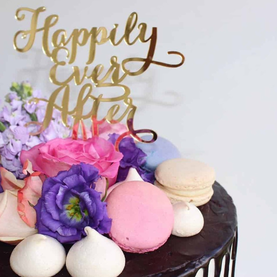 Happily Ever After Acrylic Gold Mirror Engagement Wedding Cake Topper