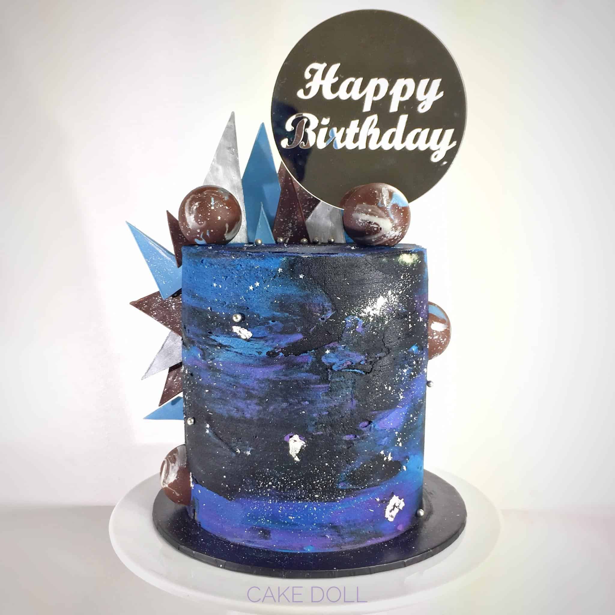 Happy Birthday Acrylic Silver Mirror Round Cake Topper