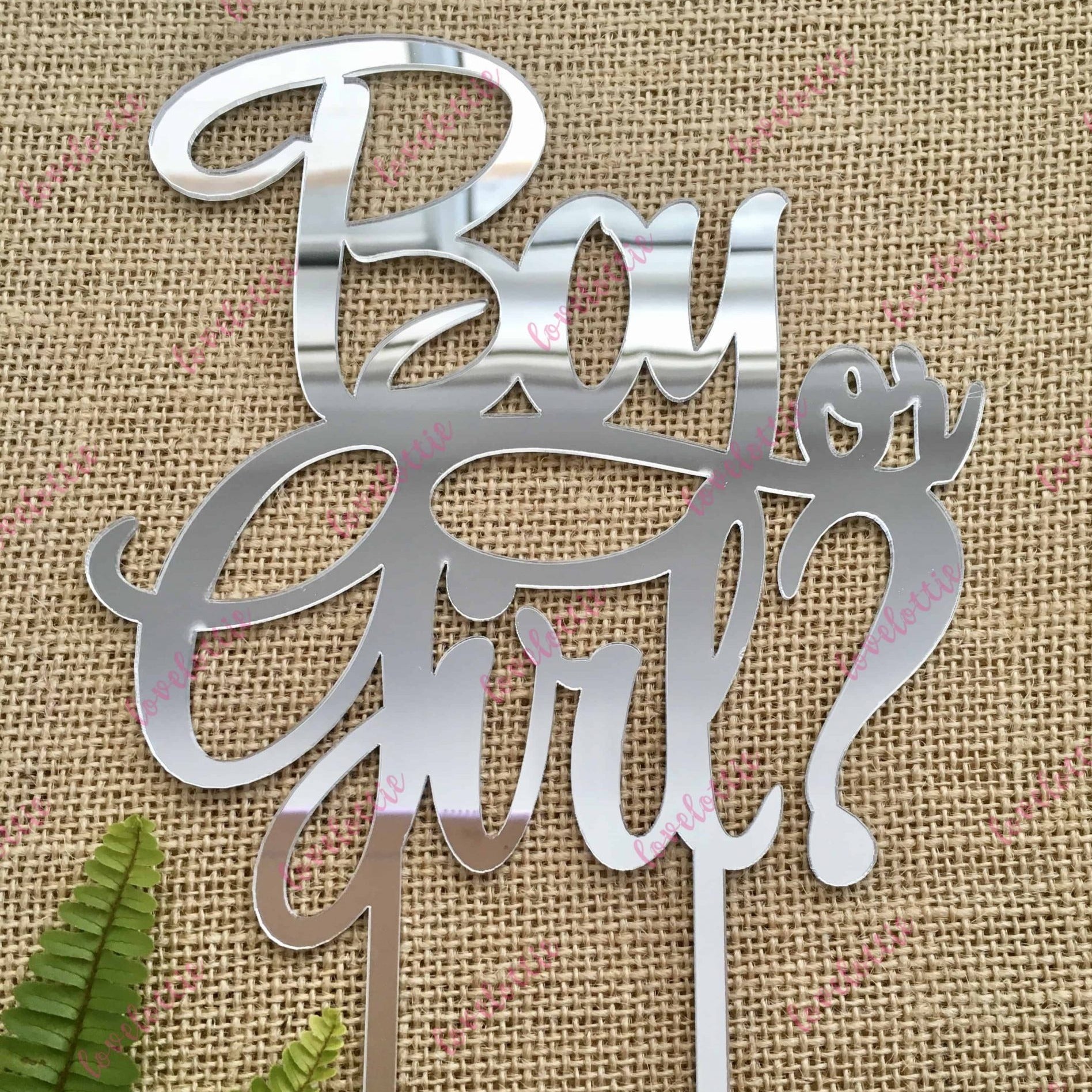 Boy Or Girl Acrylic Silver Mirror Baby Gender Reveal Cake Topper