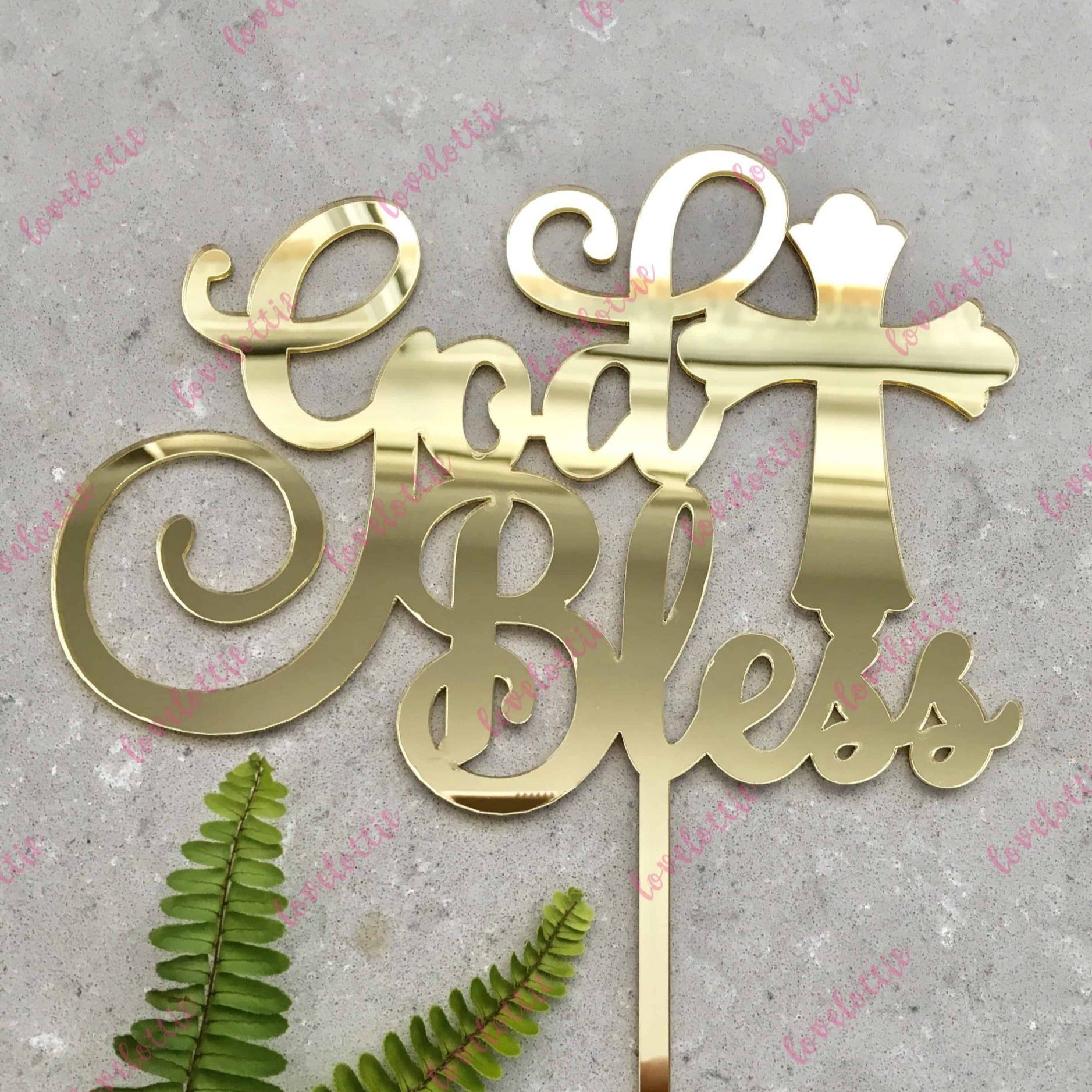 God Bless Acrylic Gold Mirror Christening Baptism Communion Cake Topper