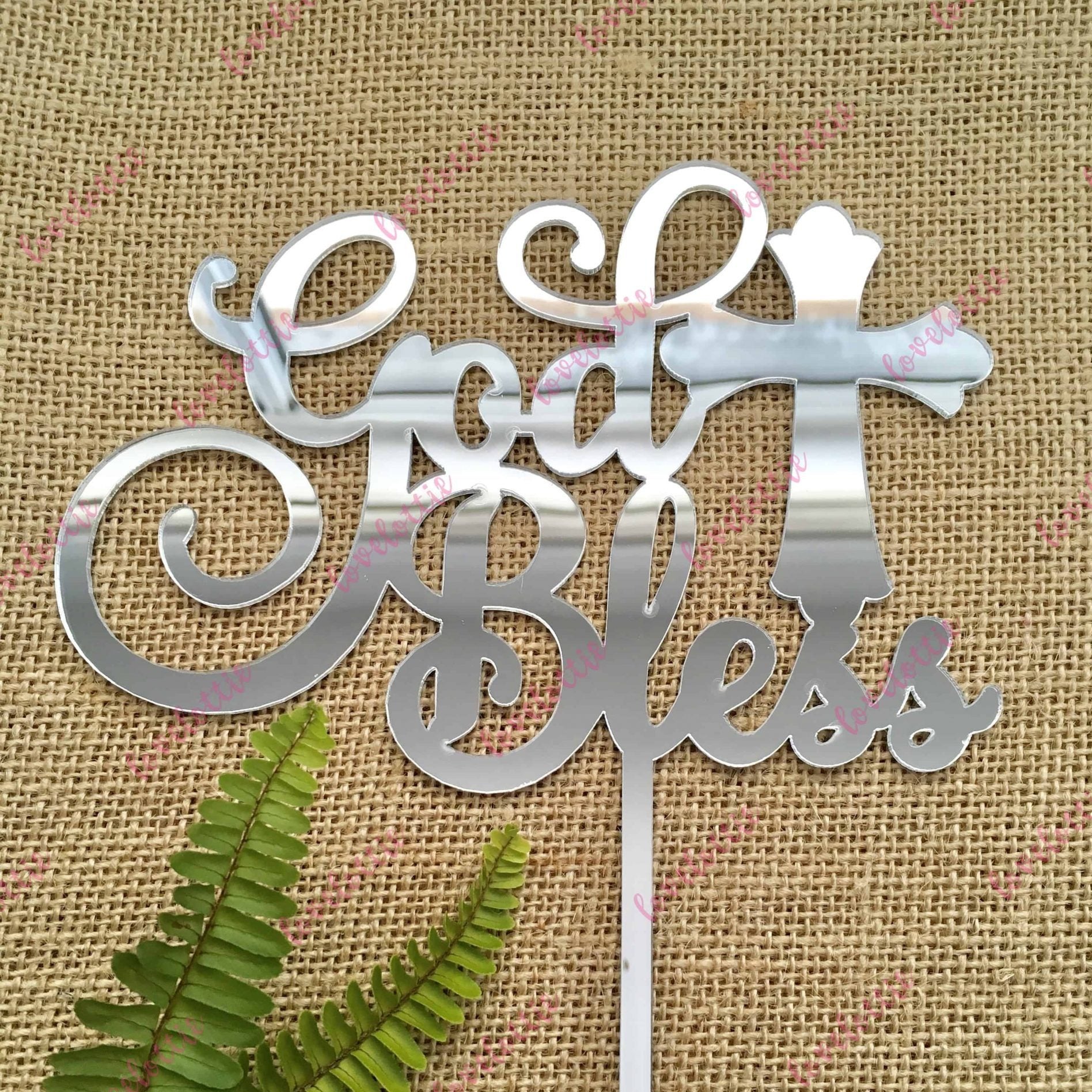 God Bless Acrylic Silver Mirror Christening Baptism Communion Cake Topper
