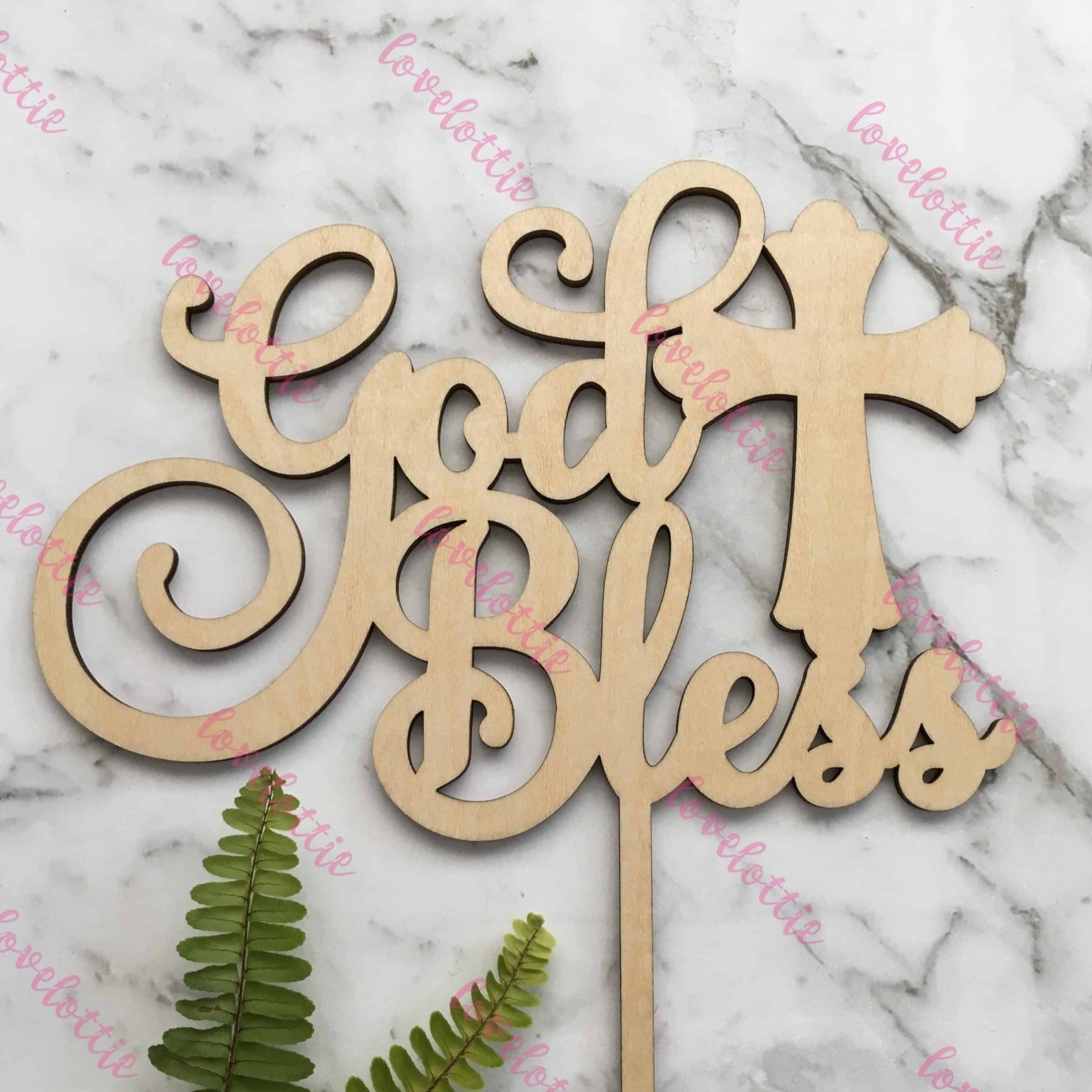 God Bless Rustic Wood Christening Baptism Communion Cake Topper