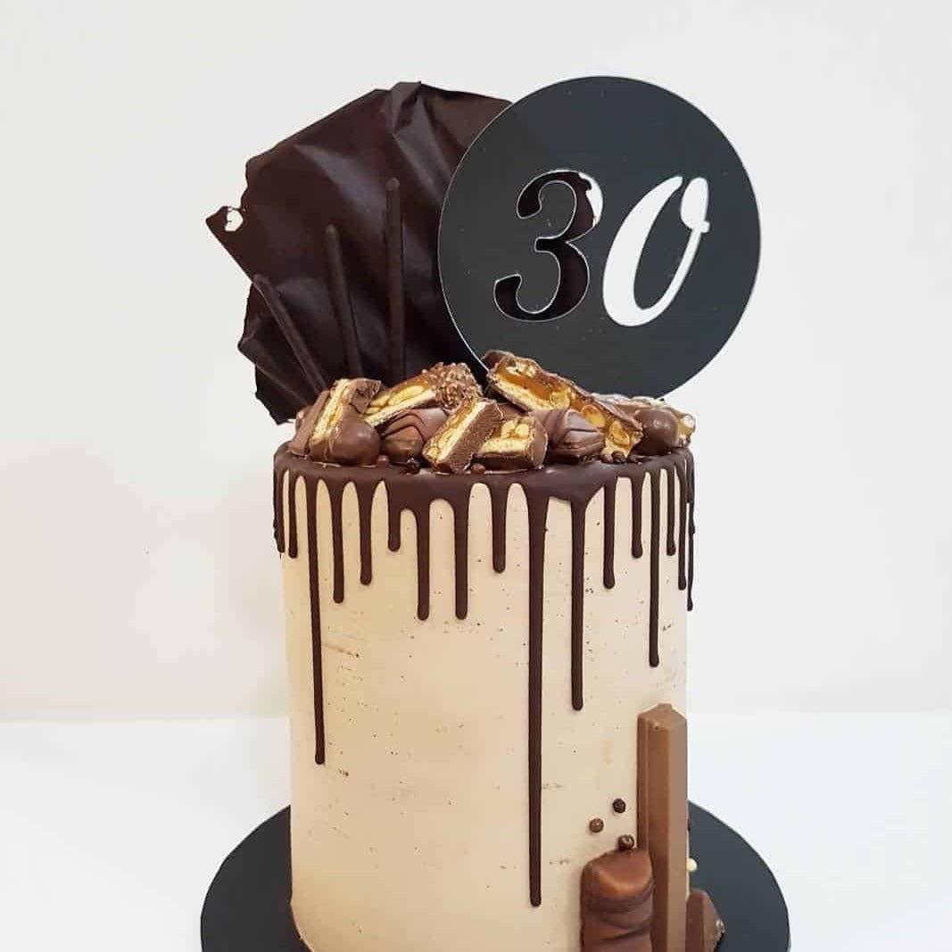 30th Birthday Acrylic Silver Mirror Round Cake Topper