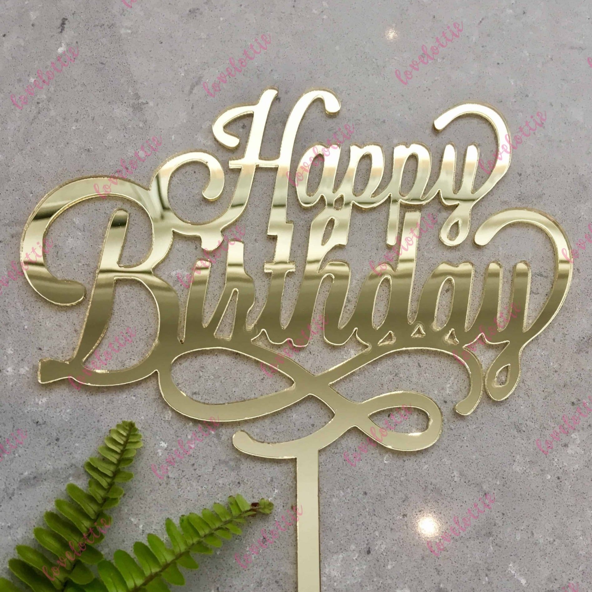 Happy Birthday Swirl Acrylic Gold Mirror Birthday Party Cake Topper