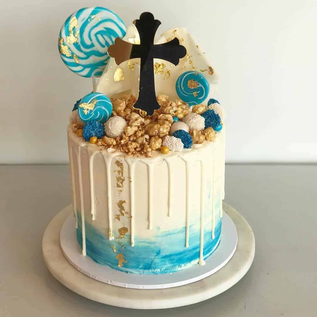 Cross Acrylic Gold Mirror Christening Baptism Cake Topper