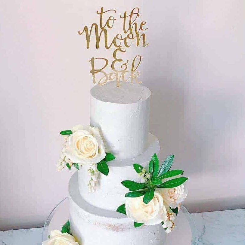 To The Moon And Back Acrylic Gold Mirror Wedding Engagement Cake Topper