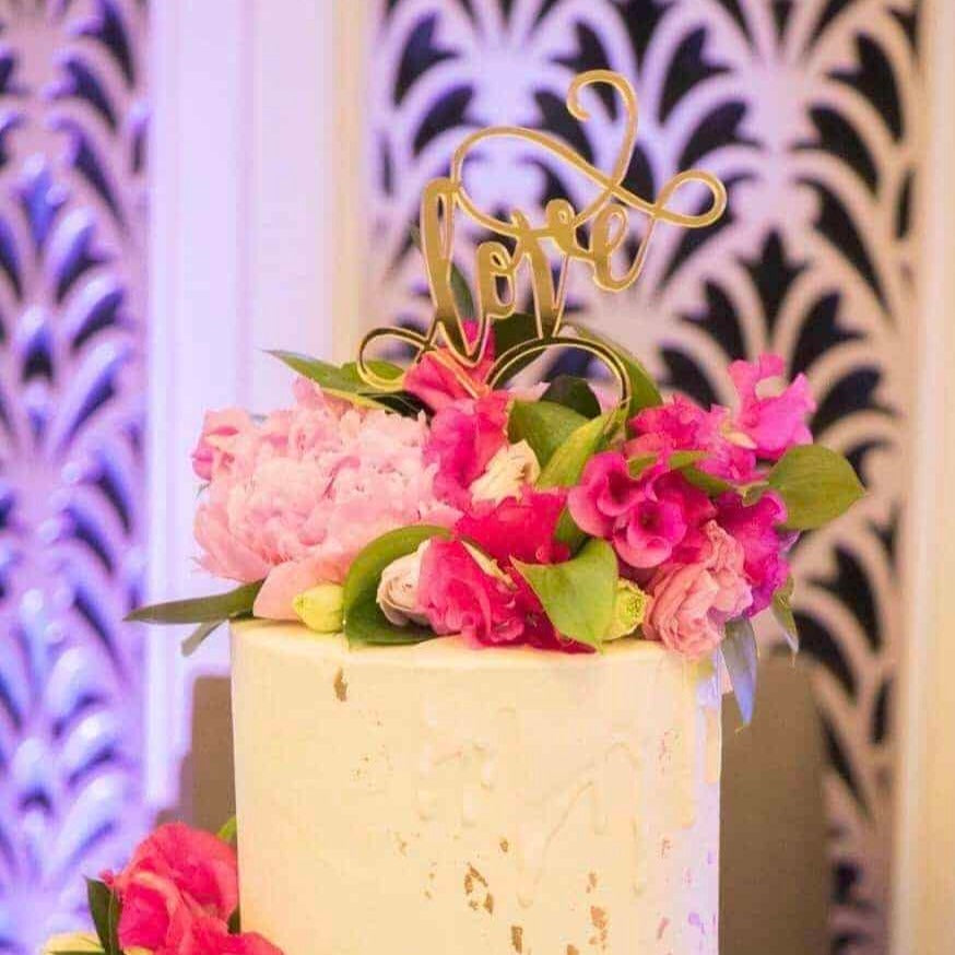 Love (swirl) Acrylic Gold Mirror Engagement Wedding Cake Topper