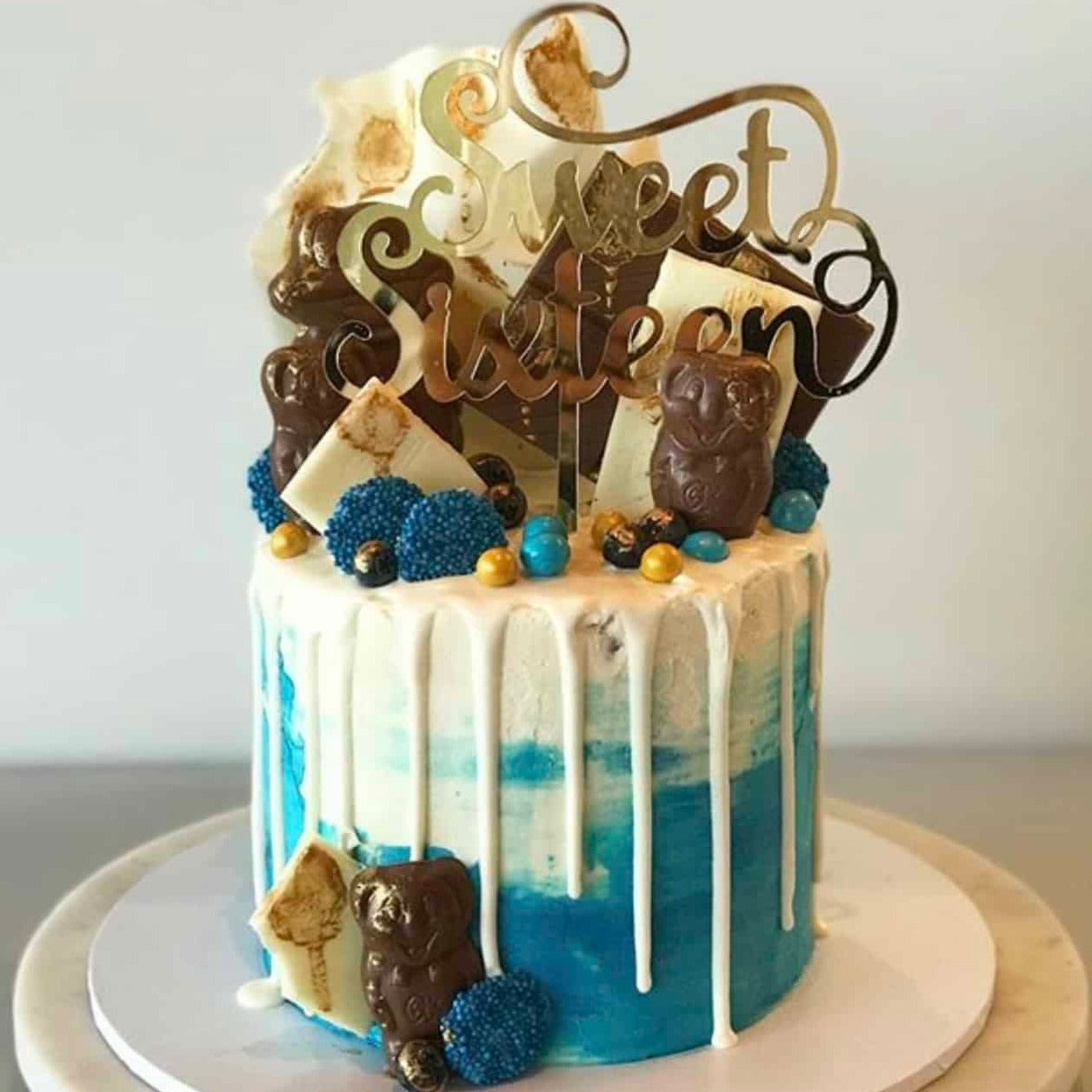 Sweet Sixteen Acrylic Gold Mirror 16th Birthday Cake Topper