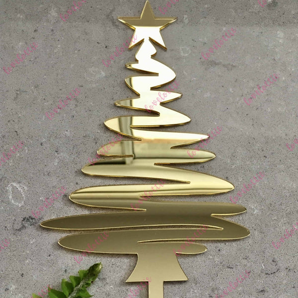 Christmas Tree Cake Topper Acrylic Gold Mirror