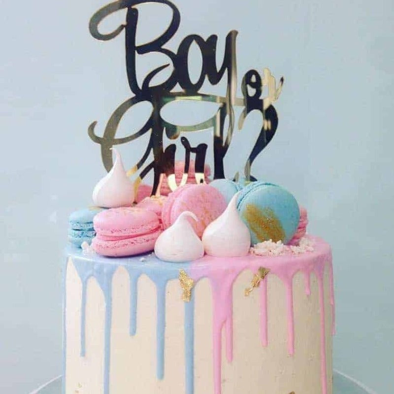Boy Or Girl Acrylic Gold Mirror Baby Gender Reveal Cake Topper