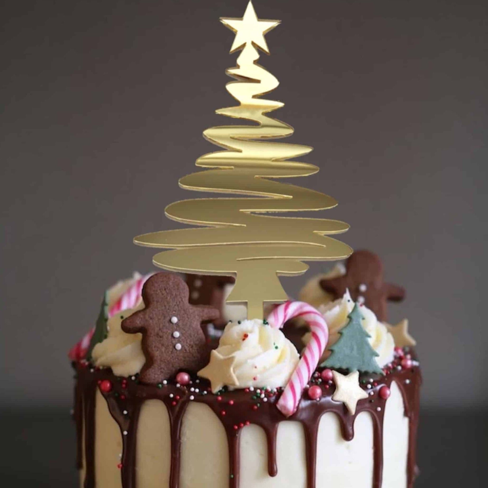 Christmas Tree Cake Topper Acrylic Gold Mirror