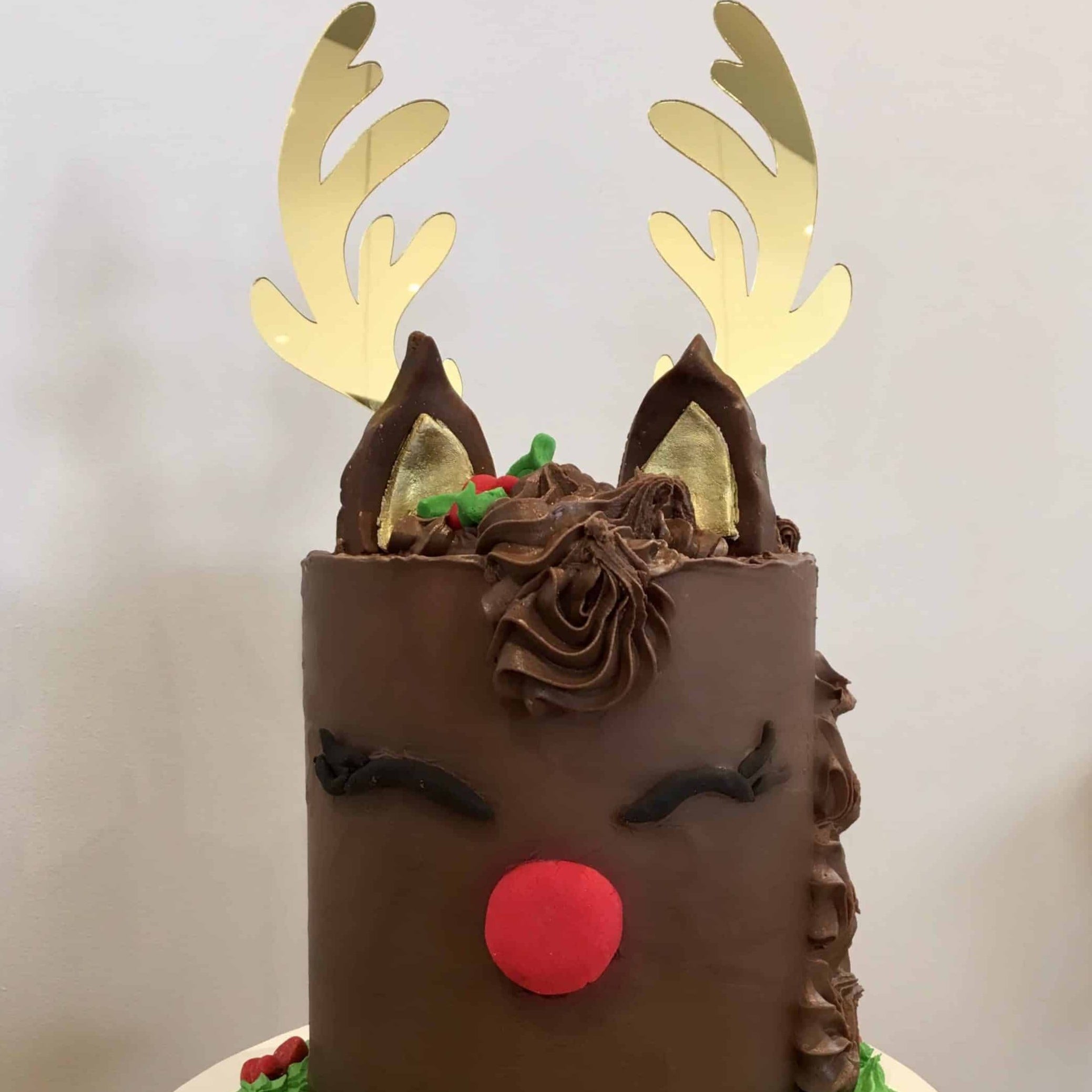 Christmas Reindeer Antlers Cake Topper Acrylic Gold Mirror