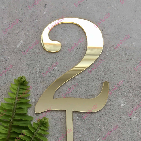 Number 2 Acrylic Gold Mirror Birthday Cake Topper