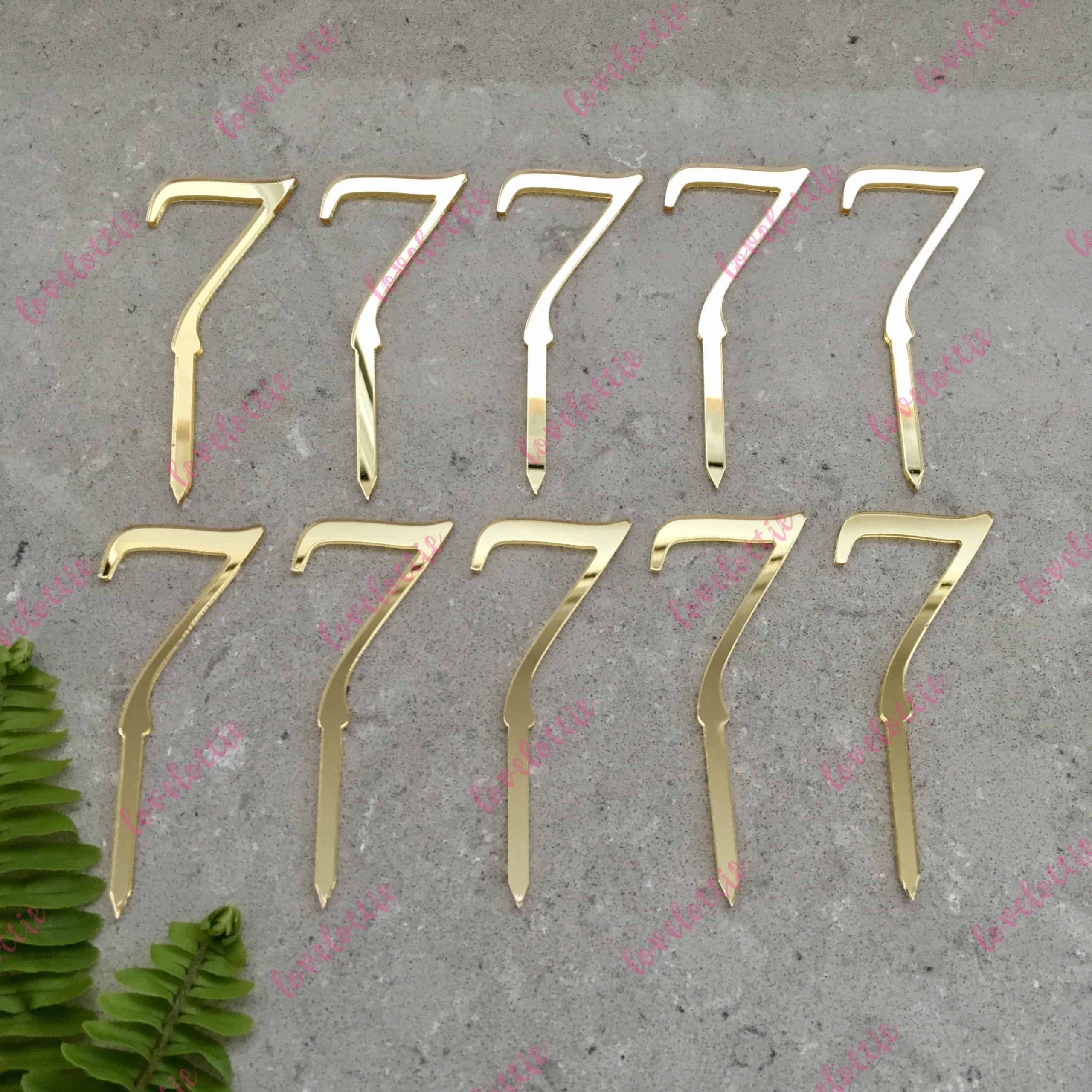 10 x Number 7 Birthday Acrylic Gold Mirror Cupcake Topper