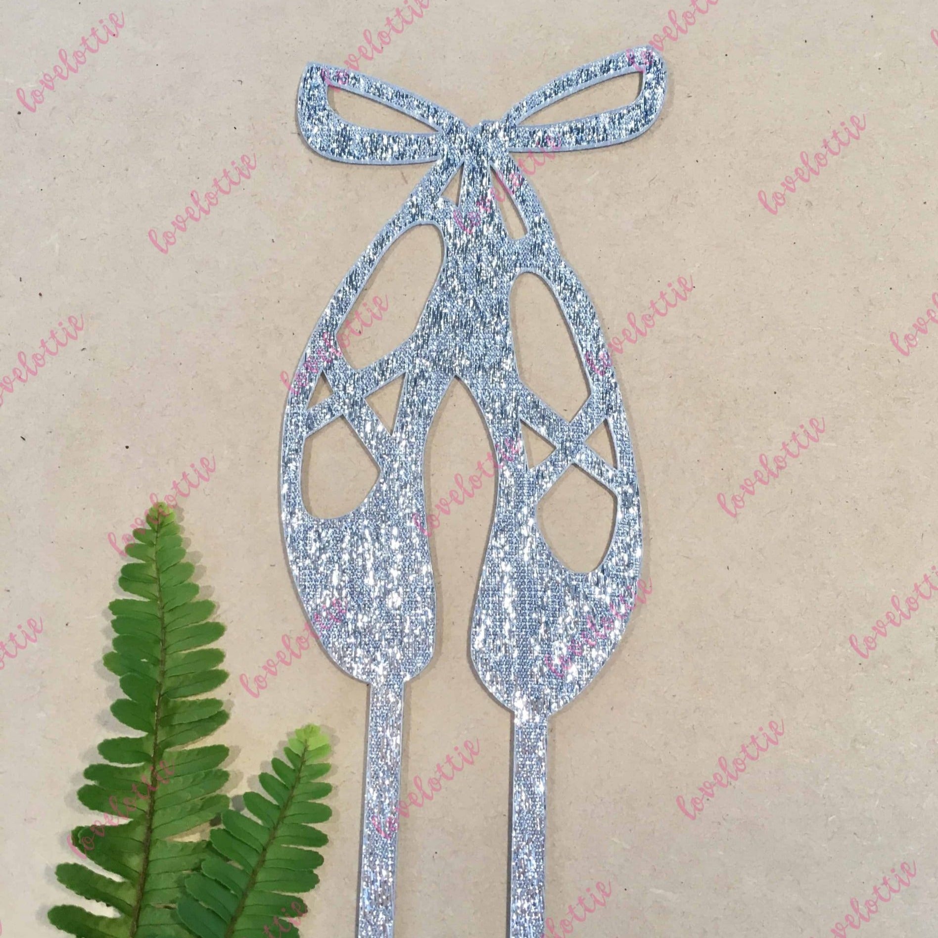 Ballet Ballerina Shoes Silver Glitter Acrylic Brithday Cake Topper