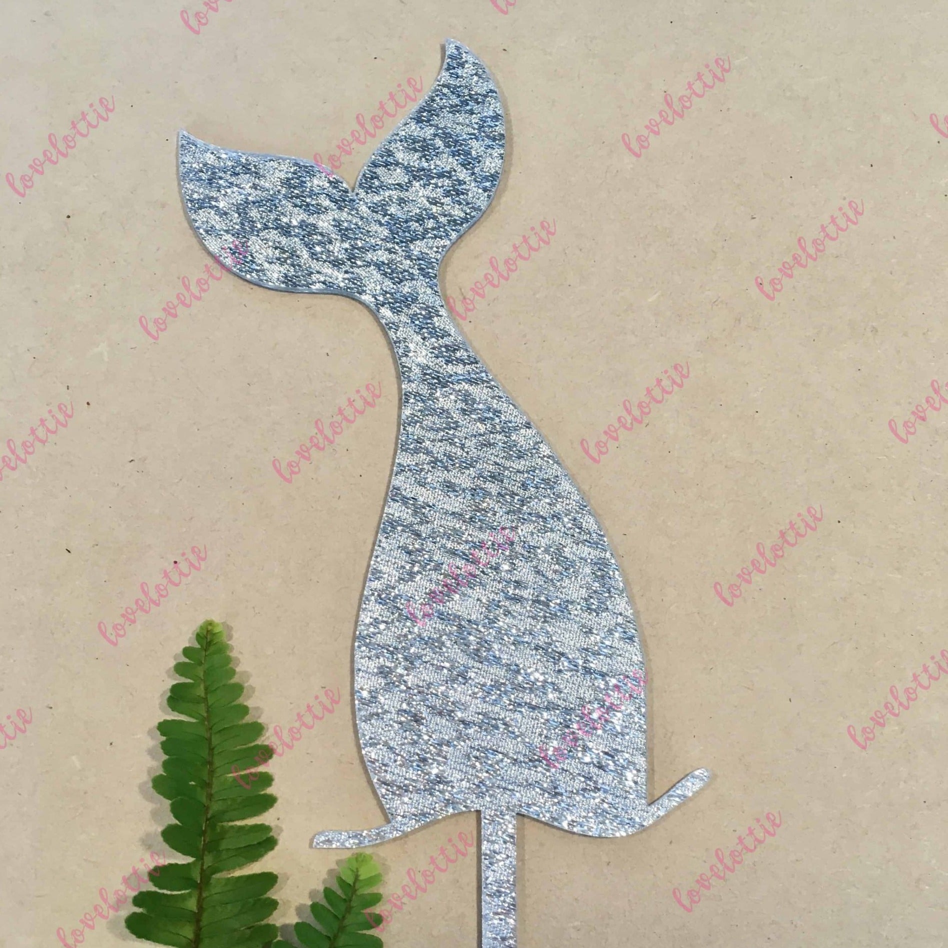 Mermaid Tail Silver Glitter Acrylic Brithday Cake Topper