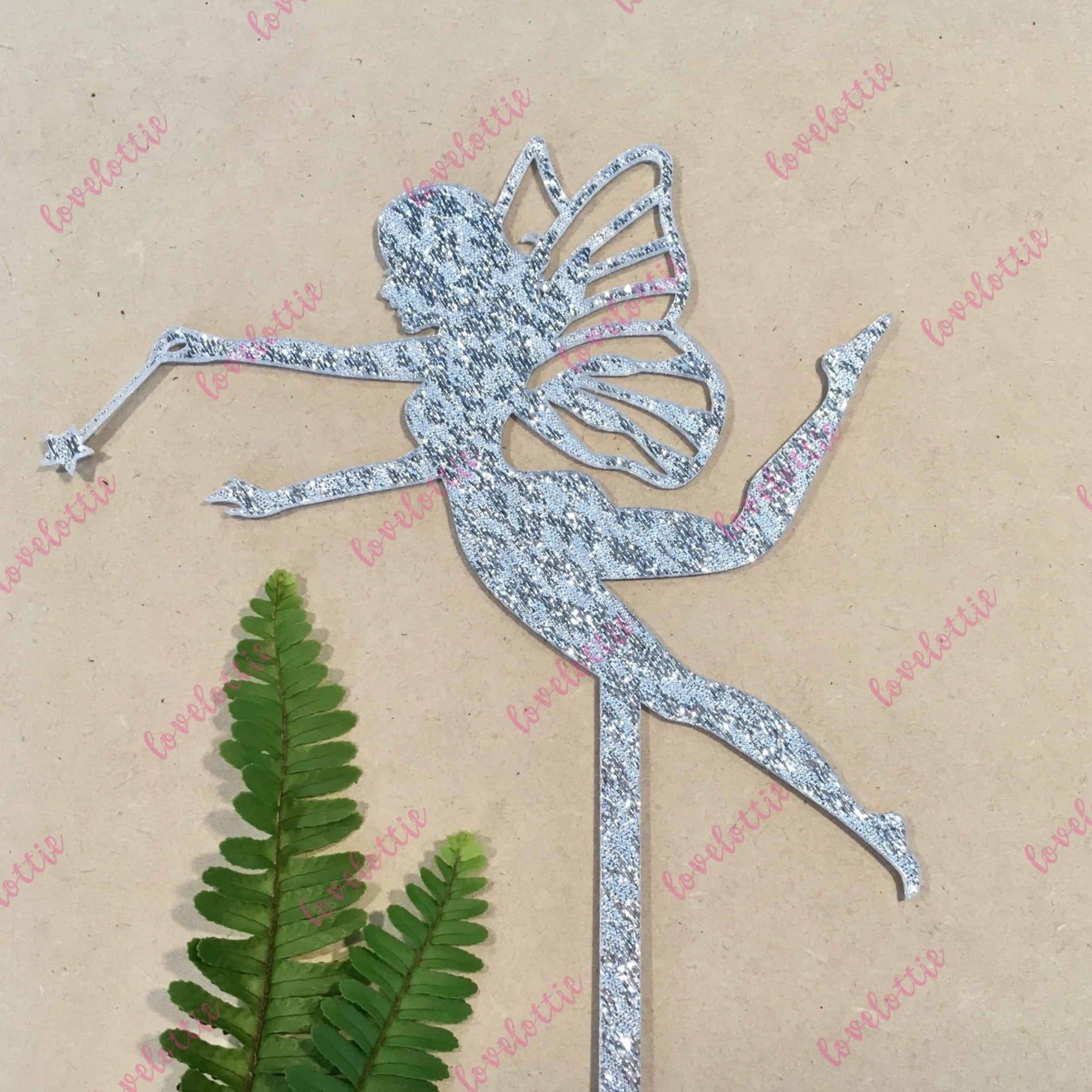 Fairy Silver Glitter Acrylic Brithday Cake Topper