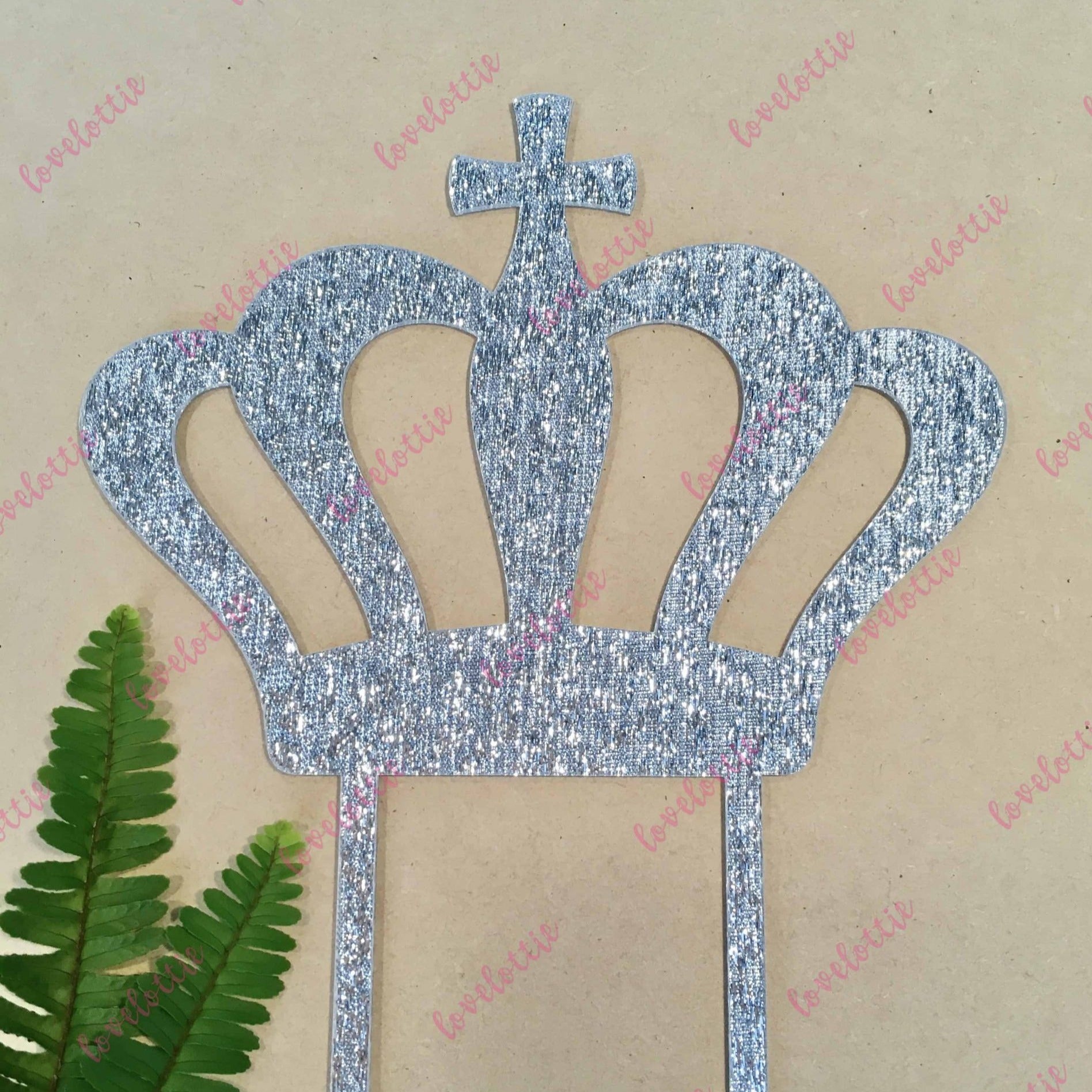 Crown Cross Christening Baptism Silver Glitter Acrylic Brithday Cake Topper