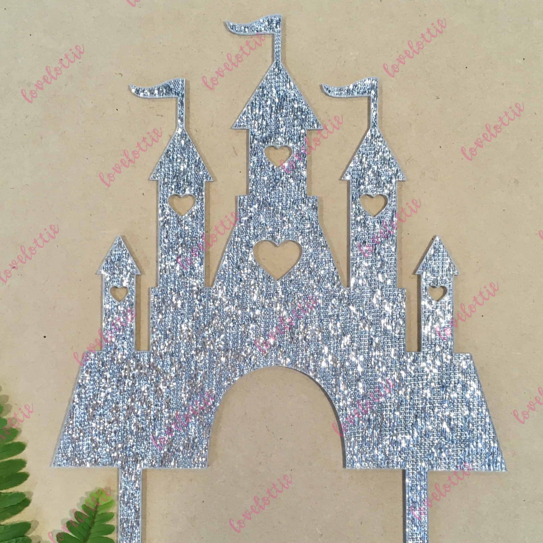 Princess Castle Silver Glitter Acrylic Brithday Cake Topper