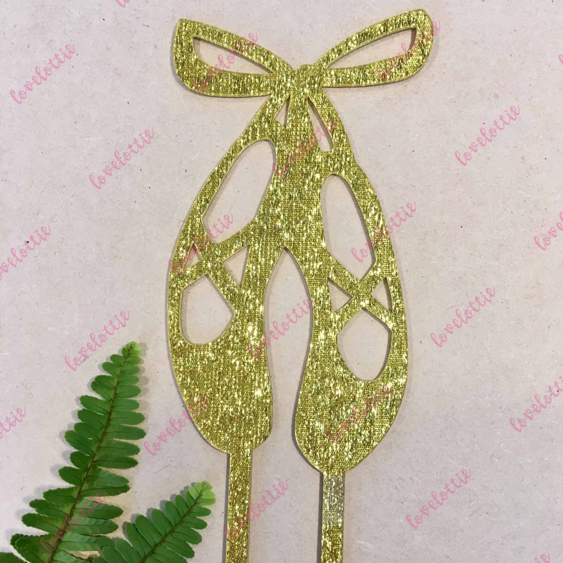 Ballet Ballerina Shoes Gold Glitter Acrylic Brithday Cake Topper