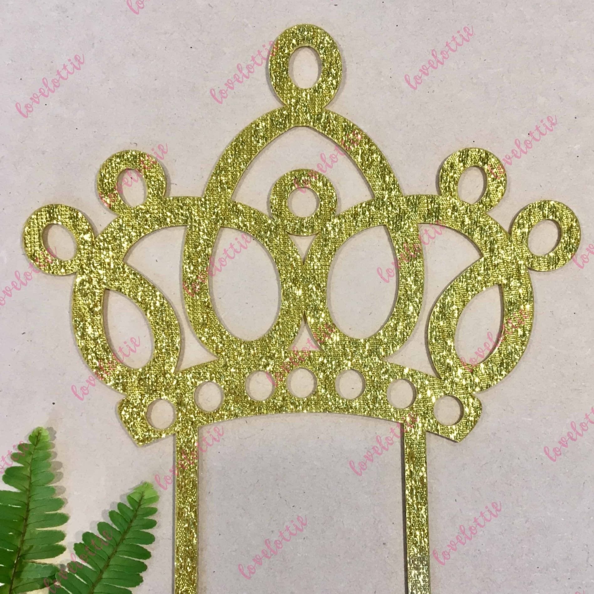 Princess Tiara Crown Gold Glitter Acrylic Brithday Cake Topper