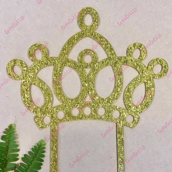 Princess Tiara Crown Gold Glitter Acrylic Brithday Cake Topper