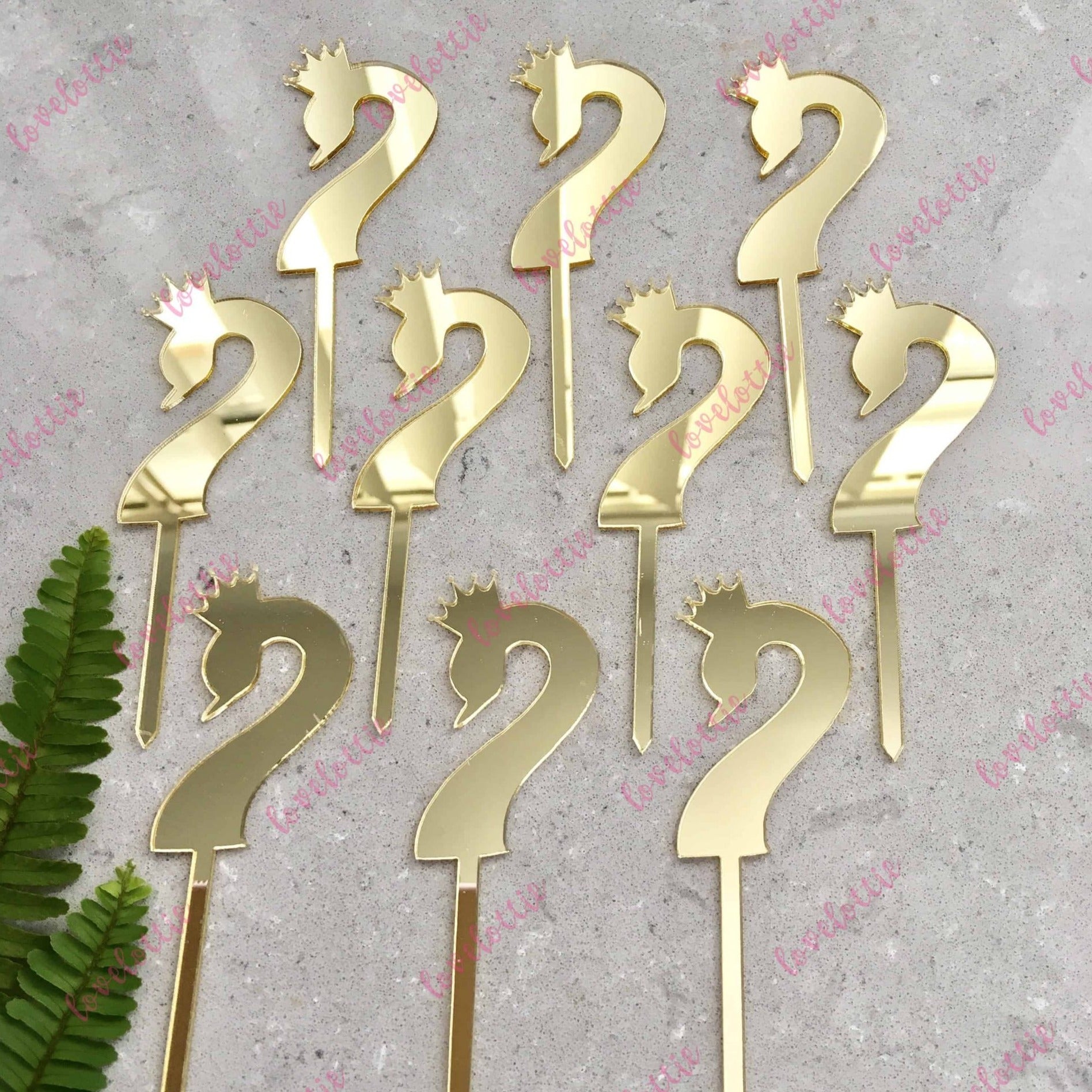 10 x Swan Cupcake Gold Mirror Acrylic Brithday Cake Topper