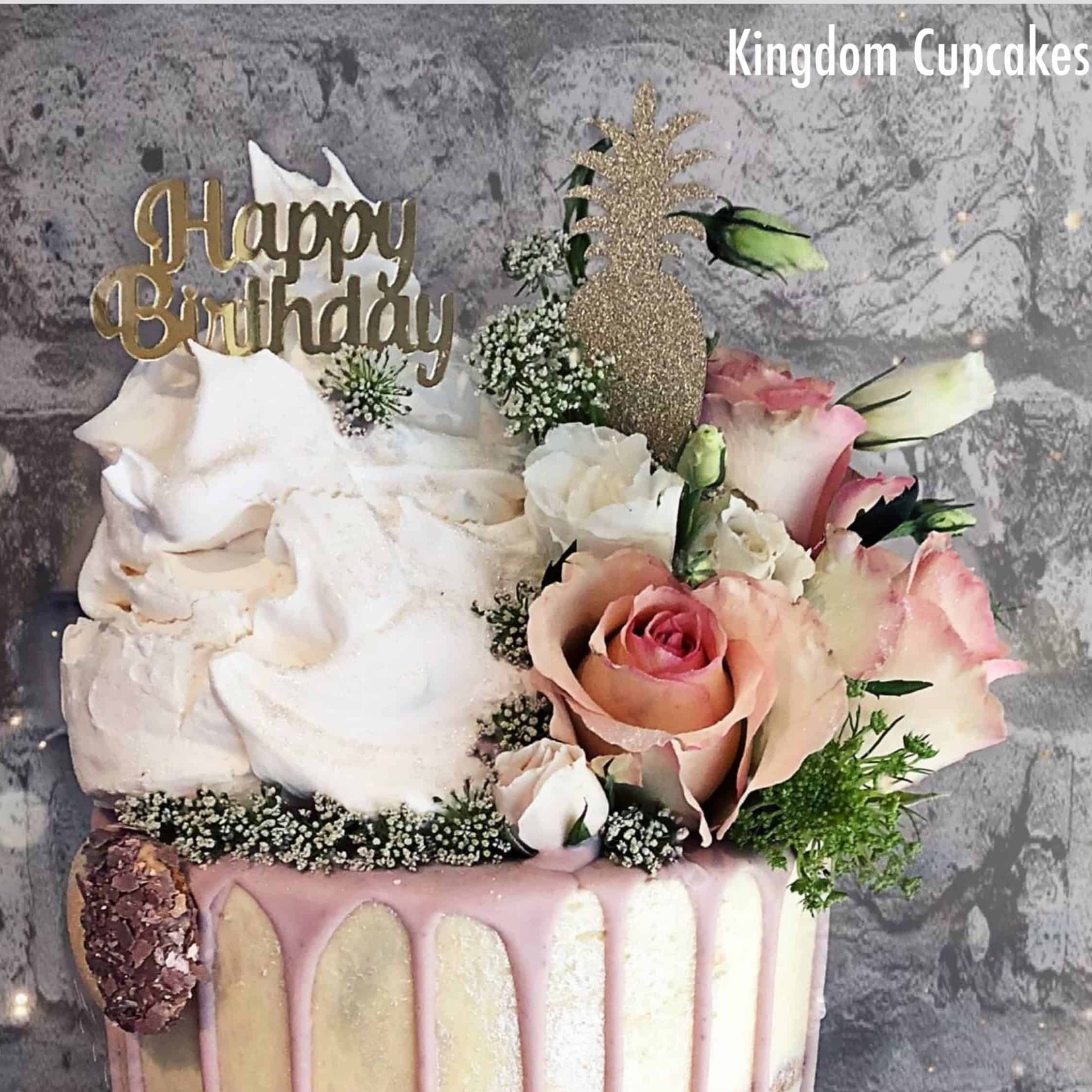 10 x Happy Birthday Acrylic Gold Mirror Cupcake Topper