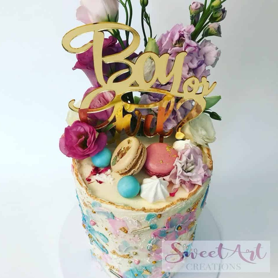 Boy Or Girl Acrylic Gold Mirror Baby Gender Reveal Cake Topper