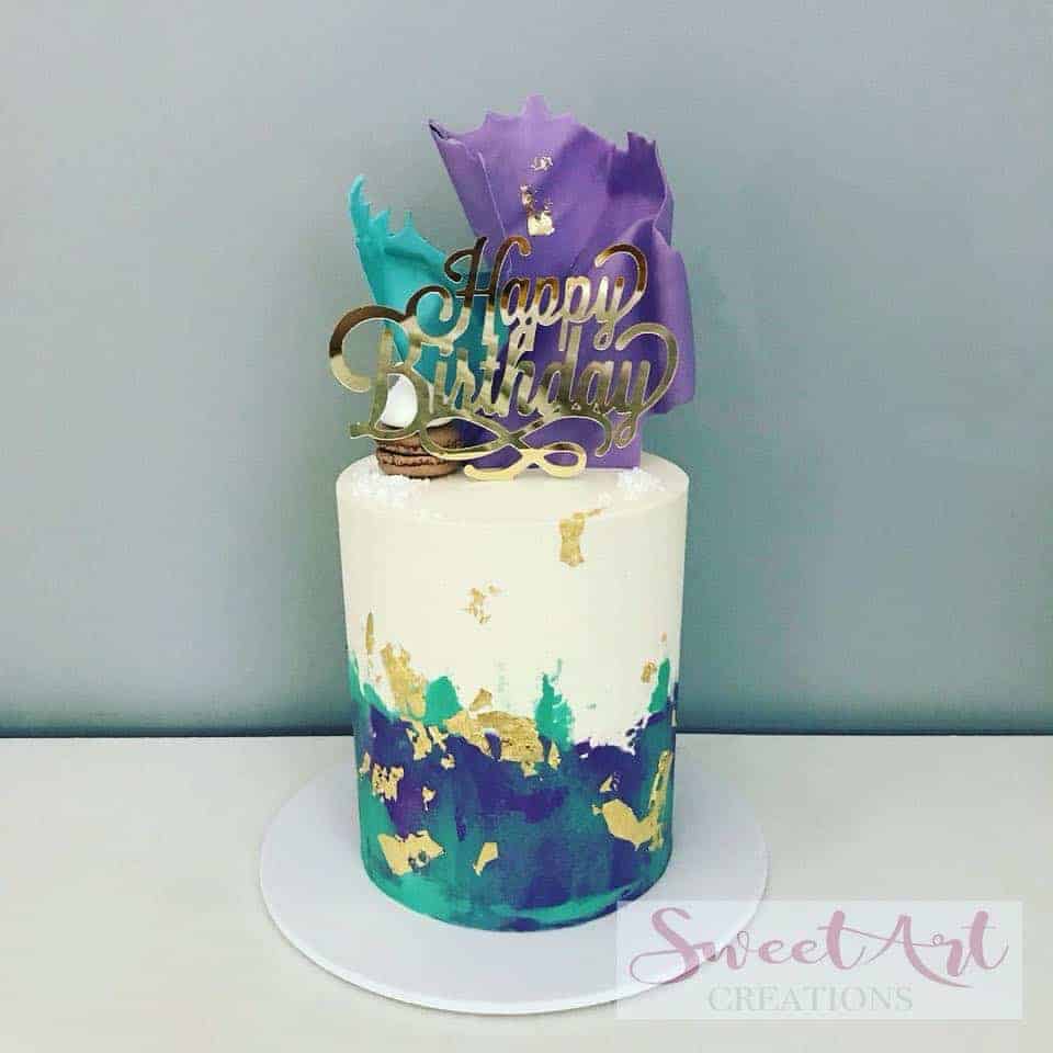 Happy Birthday Swirl Acrylic Gold Mirror Birthday Party Cake Topper